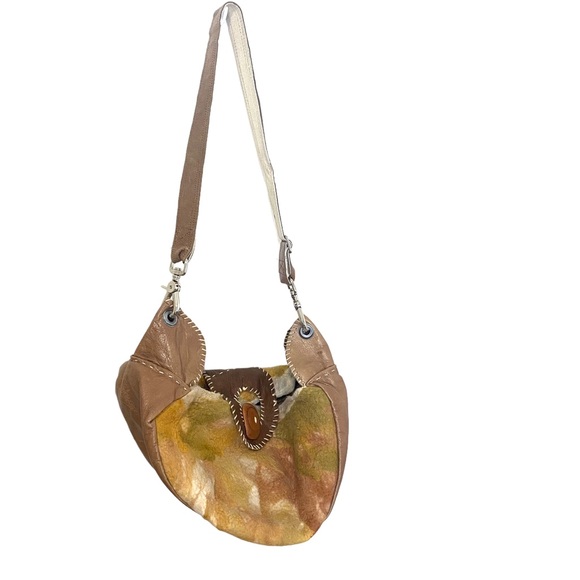 URBAN GYPSY Christina Hankins Artist Boiled Wool Tan Leather Boho Hobo Purse - Picture 3 of 13